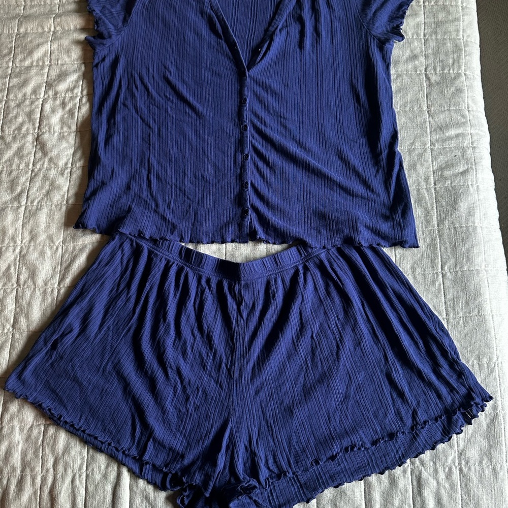 Pact 100% organic cotton Women's Deep Purple/Blue Button-Up Pajama Set